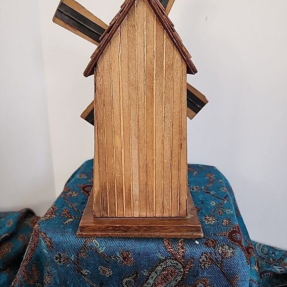 Vintage Wood Windmill Music Box Plays Windmills of Your Mind Works Great - Picture 4 of 10